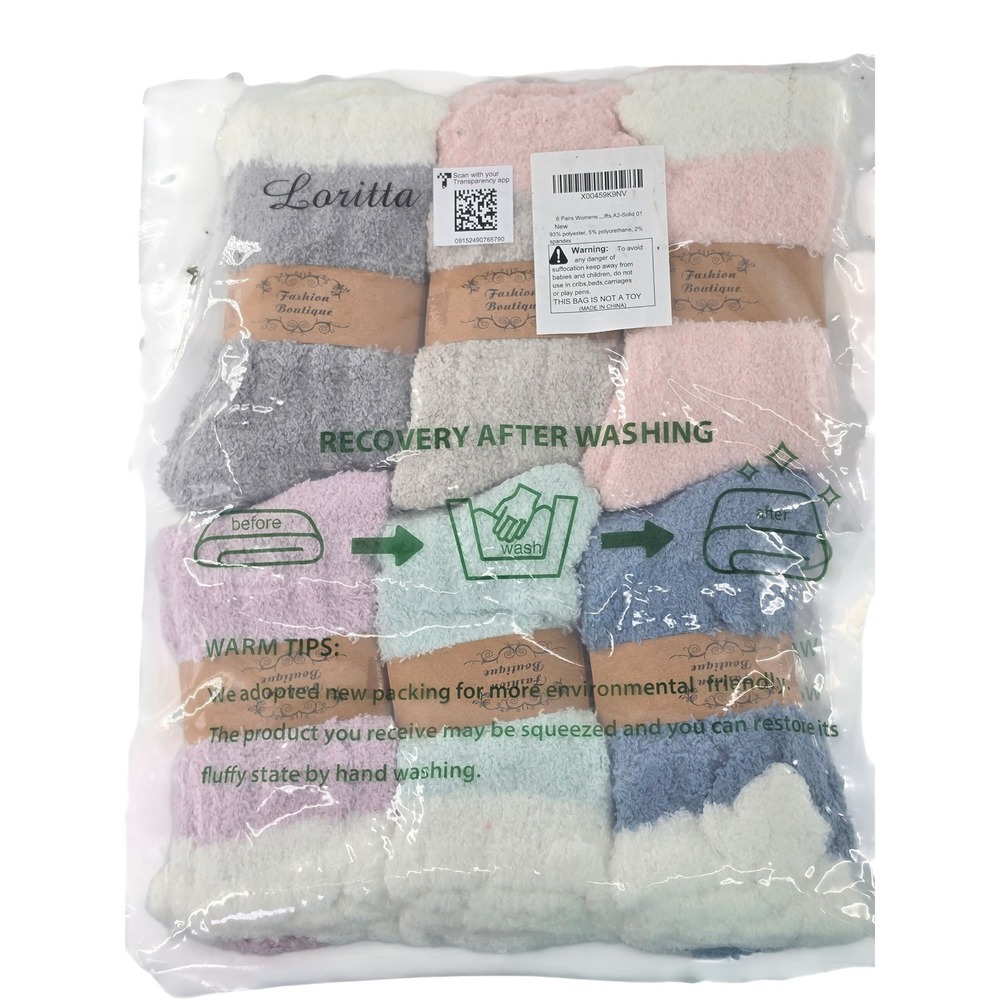 Loritta 6 Pairs Womens Fuzzy Slipper Socks Pastel Multi Color Plush Cozy Warm - Picture 2 of 3